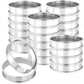 TAICHEUT - 24 anillos de plata de 4 pulgadas, anillos redondos de acero inoxidable para hornear, anillos de panqueques de panqueques y galletas