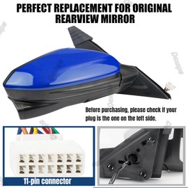 Dexepe Passenger Side Mirror Assembly 2016-2021 Compatible with Honda Civic Sedan Rear View Mirror with Camera Power Heated Replace 76208-TBC-A03ZA, 76208-TBC-A02ZA, 76201-TBA-A11ZF (11 Pin Blue)