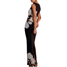 Women's Sleeveless Floral Printed Maxi Dress Sexy Hollow Out Back Slit Bodycon Long Dress Evening Gown Party Dress