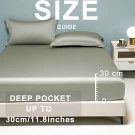 Wotcsil Satin Spannbettlaken 180x200cm Hellgrau für Matratze Boxspringbett Topper bis 30 cm Satin Seide Spannbetttuch Bettlaken Elastisch Deluxe Unifarben Spannbetttuch Polyester-Satin