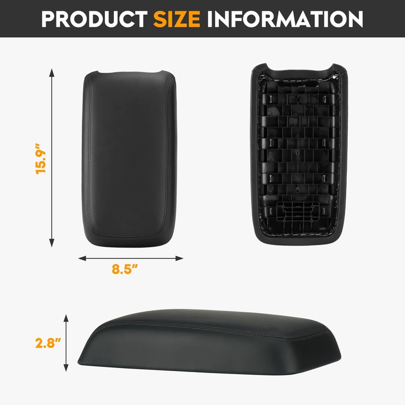 AEagle Black Center Console Cover Armrest Lids for 2011-2021 Dodge