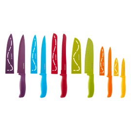 Farberware 12-Piece Non-Stick Resin, Dishwasher-Safe Kitchen Knife Set with Custom-Fit Blade Covers, Razor-Sharp, Multicolor
