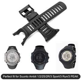 Picowe Watch Band Strap, All Black Replacement Strap Compatible with Suunto Ambit 1/2/2S/2R/3 Sport/3 Run/3 Peak (With Screws)