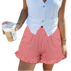 Aoulaydo Boxer Shorts for Women Pajama Gingham Shorts Casual Lounge Sleep Plaid Y2K Beach Bottoms for 2025 Summer