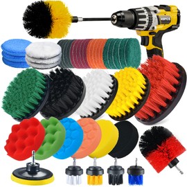 Shieldpro 45 Piece Drill Brush Attachment Set, All Purpose Power Clean Scrubber Brush, Scrub Pads & Sponge with Extend Long Attachment for Bathroom, Kitchen,Grout,Tub,Tile,Corners, Auto