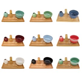 BambooMN Brand Matcha Bowl Set (Includes Bowl, Rest, Tea Whisk, Chasaku, Tea Spoon and Tray) 1 Set White by BambooMN