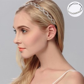 Elastic Rhinestone Headbands Sparkly Alloy Hair Band Accessories for Wedding Prom Pageant Women (Silvery, One Size)