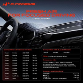 A-Premium 2 piezas Filtro de aire de cabina con carbón activado Compatible con Nissan Frontier 2005-2023, Pathfinder 2005-2012, Xterra 2005-2015, NV1500/NV2500/NV3500 2012-2015 y Suzuki Equator 2009