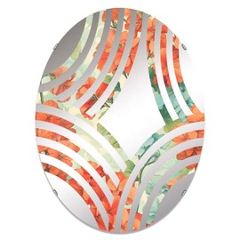 Expressive Collage of Geraniums: Blue and Orange - Geraniums Baptist Fan Floral - 20x30 Inches - Oval Decorative Wall Mirror For Bathroom, Bedroom, Entryway, Living Room, Vanity Room and Modern Décor