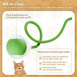 Eiruseed Interactive Cat Ball Toys for Indoor Cats, Upgraded Automatic Cat Toys for Bored Indoor Adult Kitty, Peppy Pet Ball for Cats, 360°Smart Rolling Kitty Balls Toy (Green)