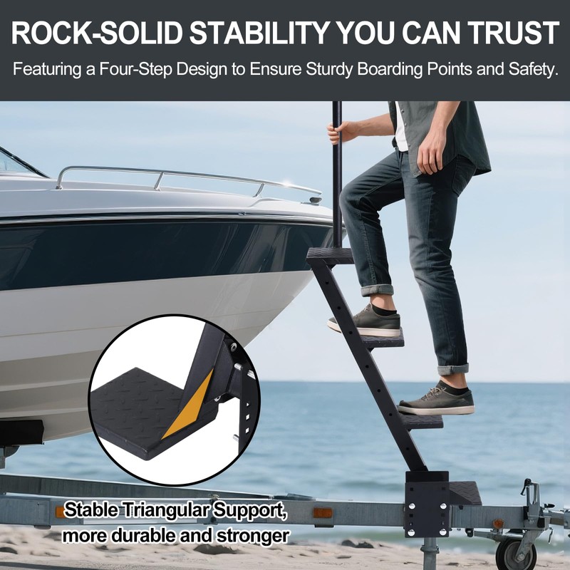 4 Step Boat Trailer Steps,Heavy Duty Boat Steps with Handle