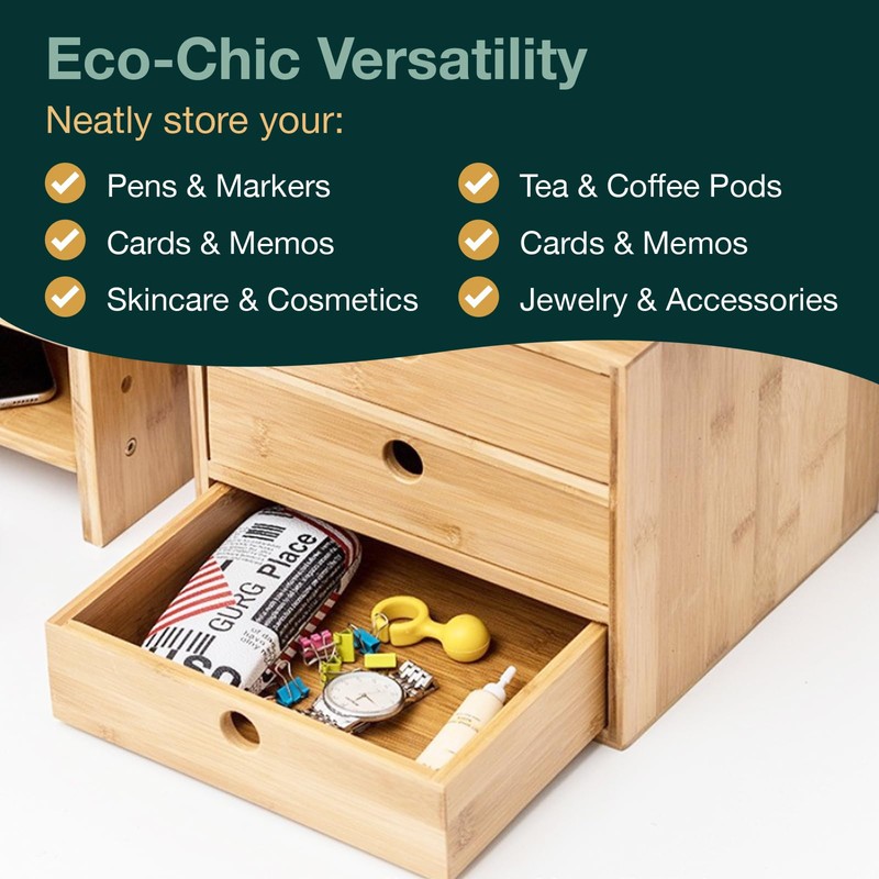 Set of 3 Bamboo Organizer Desktop Drawers - 1, 2,