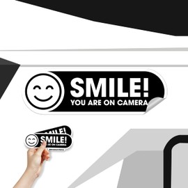 Smile You are on Camera Signs | 2 Pack Car Window Stickers | Smile Your on Camera Signs for Cars | Dashcam Recording Stickers | Black Glossy 8x2.5 Inches Waterproof Vinyl Sticker (Black Large)