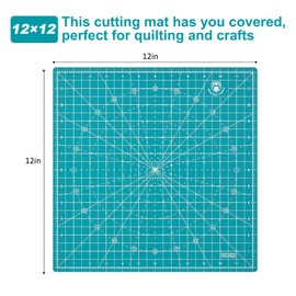 Headley Tools 12"x12" Rotating Cutting Mat, Self Healing Mat with 360-Degree Rotation & Anti-Slip Base, Sewing Board Cutting Mat Perfect for Fabric Quilting Leather Hobby Project, Turquoise