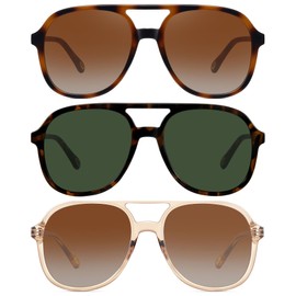 MEETSUN Retro Oversized Aviator Sunglasses for Women Men Trendy Square Aviators 70s Vintage Sun Glasses -3Pack(Tortoise/Green+ Tortoise/Brown+ Brown)