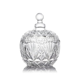 VANTOBEST Glass Candy Dish Candy Jar with Lid Decorative Candy Bowl Crystal Covered Candy Storage Food Jars Container Organization for Home Party Wedding Display (Transparent)