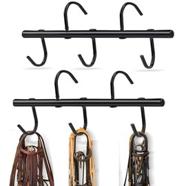HDYEGIOU 2Pcs Black Tack Rack with 5 Swivel Hooks,Heavy Duty Portable Bridle Rack Bidle Hooks for Horse Tack Room,Stable,Barn,Trailer