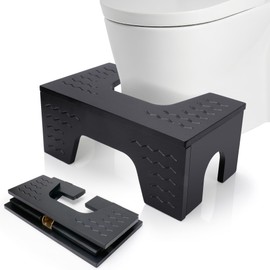 Thalomely All New Foldable Toilet Stool Squat, 7" & 9" Adjustable Heights Bamboo Flip Poop Stool for Adults and Kids with Non-Slip Layer to Improve Bathroom Posture and Comfort, No Assembly Required