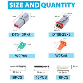 Deutsch DT 2 Pin Connectors 8 Set, Waterproof Electrical Automative DT Connector Kit with Size 16 Stamped Contacts and Seal Plug Gauge 14-20 AWG Wire for for Car Truck Boat