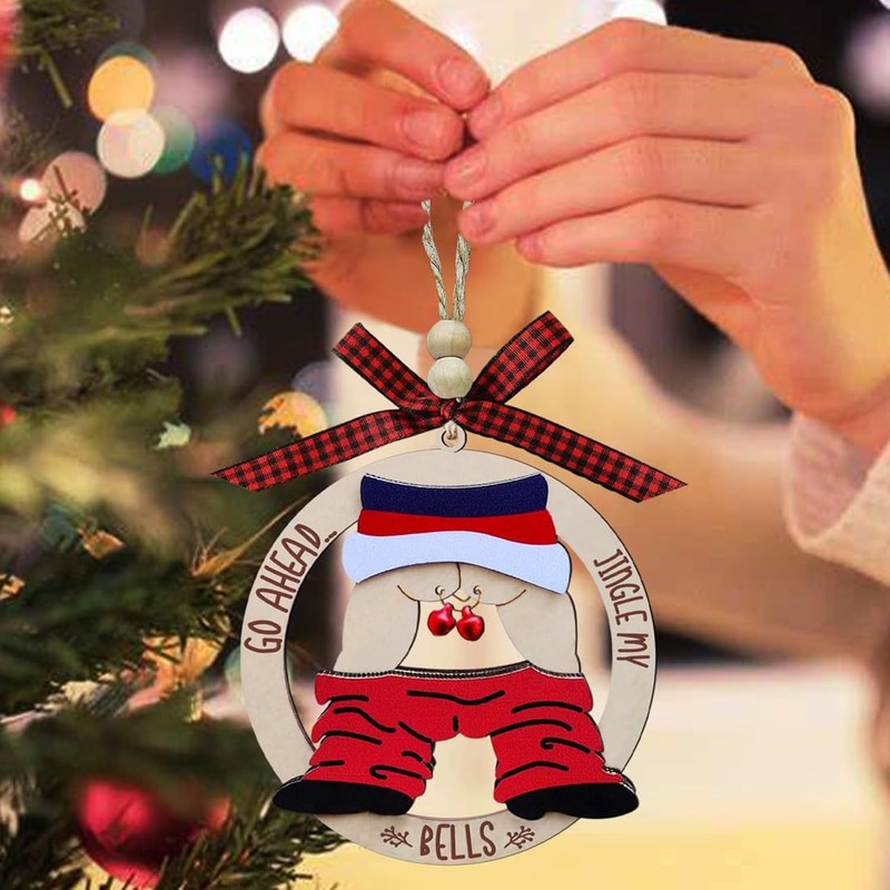 Jingle Bell Christmas Tree Ornaments, Wooden, Unique Stocking Stuffer Gift