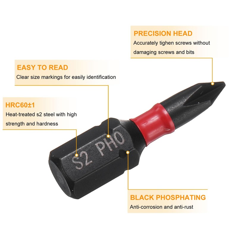 sourcing map 20pcs PH0 Phillips Screwdriver Bit 1/4" Hex Shank