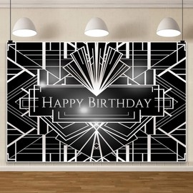 Uiiooazy 5x3ft Black Birthday Backdrop Photograph White Grey Geometric Photo Backdrop Happy Birthday Background Photography for Boys Men Birthday Party Photo Booth Shoot Studio Props