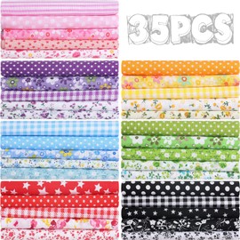 Macarrie 35 Pcs 100% Cotton Fabric Quilting Patchwork Fabric Fat Quarter for Sewing Quilting Squares Fabric Bundles Floral Printed Sewing Supplies for Quilting Patchwork (20 x 20 Inch)