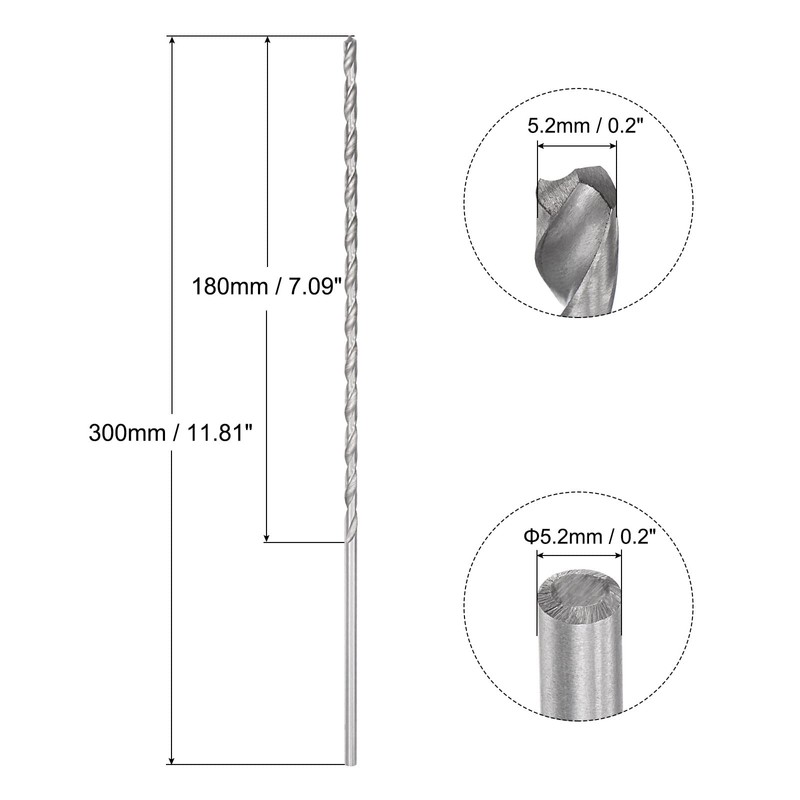 sourcing map Spiral Drill Bit Extra Long High-Speed Steel 5.2