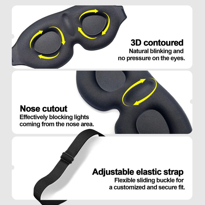 Ainkou 2pcs Black 3D Sleep Eye Masks, No Eye Pressure
