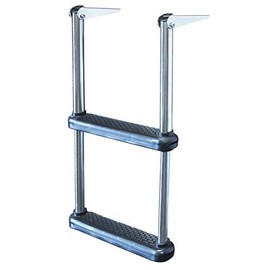 JIF Marine Telescoping Transom Drop Ladder – 2-Step Stainless Steel Boat Ladder with UV-Resistant Plastic Steps – 304 Stainless Steel Construction – 300 lb Capacity