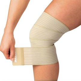 MUELLER - Envoltura de apoyo multiuso para hombres y mujeres, compresión ajustable para apoyo articular y muscular, color beige, regular (paquete de 1)