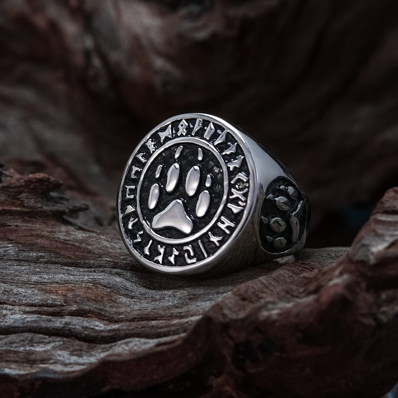 BAVIPOWER Bear Paw Viking Warrior Berserker Rune Circle Ring Stainless