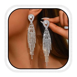 Unicra Silver Rhinestone Bridal Earrings Weddimg Crystal Dangle Earrings Long Diamond Earrings for Women and Brides, One size, Rhinestone, No Gemstone