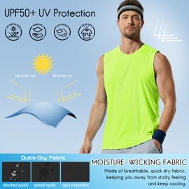 Haimont Men's UPF 50 Rash Guard Swim Tank Tops Workout Running Sleeveless Dry Fit UV Protection Muscle Tees, XL Lemon Green