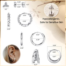 Sanfenly Small Gold Hoop Earrings for Women - Hypoallergenic 14K Gold Plated Surgical Steel Chunky Huggie Earings Stacks Set Dainty Cute Silver Cartilage Flat Back Stud Jewelry