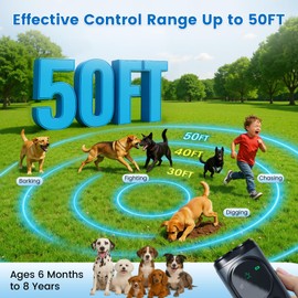 OTTOAUTO Dog Bark Deterrent Devices, Rechargeable Ultrasonic Dog Bark Deterrent, Up to 50FT Effective Control Range Anti Barking Device for Dogs with LED Flashlight & HD Screen, Indoor & Outdoor Use