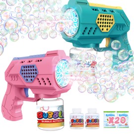 Eaglestone 2 Pack Automatic Bubble Guns for Kids with LED Light, Includes 2 Bottles of Bubble Solution & 20 Concentrates, Ideal for Parties, Outdoors, Birthdays & Fun