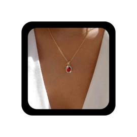 Inilbran Boho Ruby Crystal Choker Necklace Vintage Red Crystal Pendant Necklace Red Gemstone Necklace Choker Gold Ruby Necklace Chain Jewelry for Women and Girls
