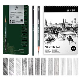 Roseelf 13 Pcs Sketch Pencil Set, Pencil Drawing Set, Sketchbook a4 Loose Leaf, For Drawing, (2H/HB/F/B/2B/3B/4B/6B/8B), Throat Drawing, Sketching, Shading, Blending, Students, Beginners and