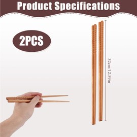 32 cm Extra Long Wooden Chopsticks - 2 Pairs Reusable Chinese Cooking Sticks & Wooden Chopsticks, Non-Slip Design, Perfect as Chopsticks for Eating