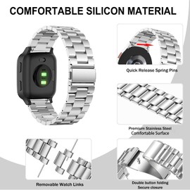 VELULYX Metal Band for Garmin - 20mm Stainless Steel Band for Venu 2 Plus, Venu Sq 2, Vivoactive 5, Forerunner 55