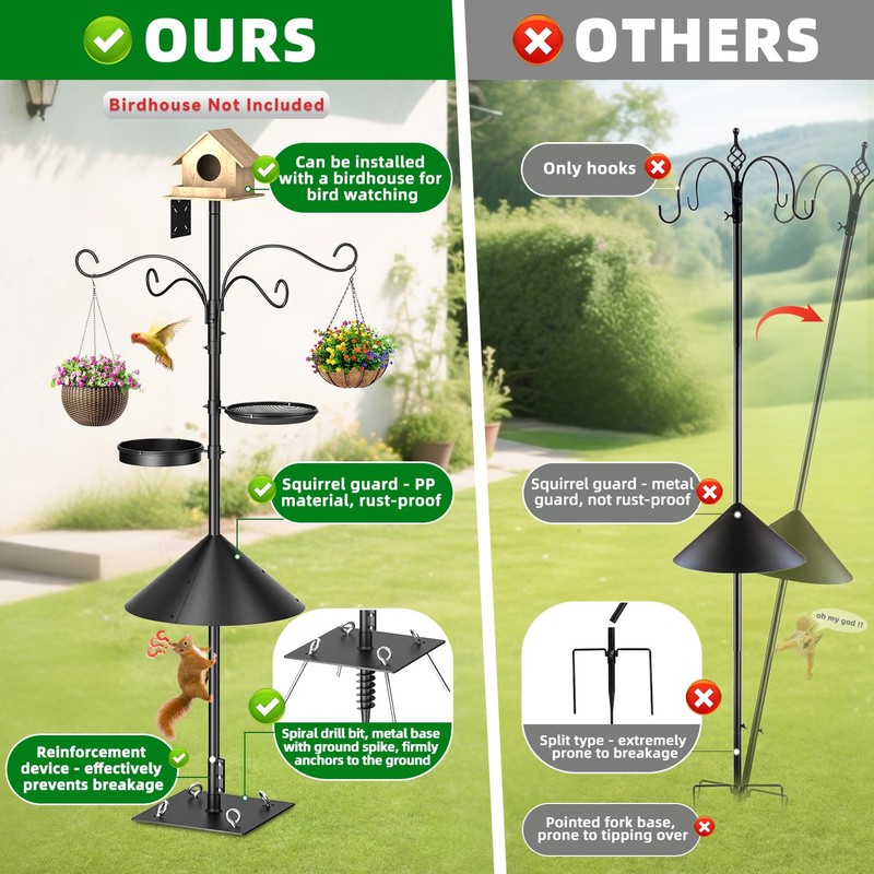Upgraded Heavy Duty Bird Feeder Pole, 92 Inch Squirrel Proof