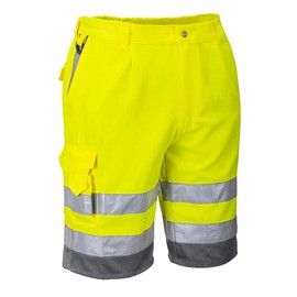 Portwest E043 Hi-Vis Summer Polycotton Shorts Yellow/Gray, Small