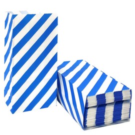 Blue Striped Paper Bags Mini Party Favor Bags for Kids Birthday Party Supplies by ADIDO EVA (50 CT 3.5×2.3×7 in)