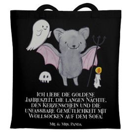 Mr. & Mrs. Panda Autumn Cosy, Magical Moments, Fabric Bag, Shoulder Bag, Holiday, Shopping Bag, Long Nights, Scary Party, Shopper, black, Hand Drawn