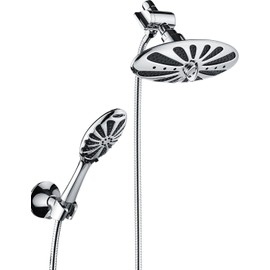 Overhead Rain Showerhead & Handheld Shower Head Combination Set - Includes Wall Mount Suction Bracket, 3-Way Water Diverter Mount, 5 ft. Shower Hose in chrome plated