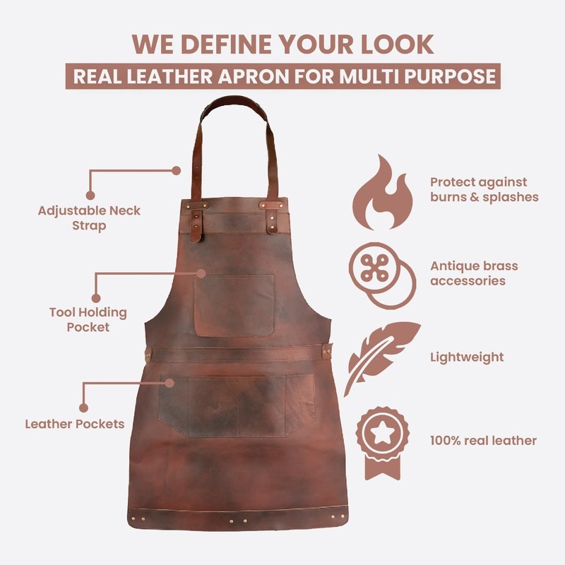 Dark Brown Full Grain Leather Apron Butcher Apron -Cook Apron
