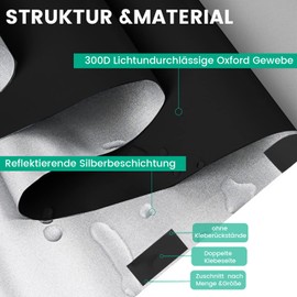 MUHOO Blackout Roller Blind, No Drilling, Roof Window Blind Blackout, UV and Sun Protection Roller Blind for Indoor Windows, 100% Opaque Blackout Fabric (Black, 145 x 300 cm)