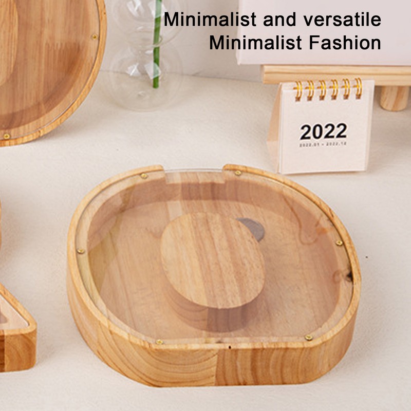 Letter Shaped Piggy Bank Wooden Transparent Panel Portable O Shaped