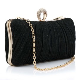Clutch Bags for Women: Small Evening Bag Glitter Clutch Purse with Removable Chain for Wedding Bride Prom Cocktail Party Women's Handbag with, black, Classic